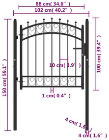 Poarta de gard cu tepuse, negru, 100x100 cm, otel Negru, 100 x 100 cm