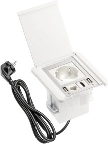 Priză încorporabilă în blat Flip GTV, 1 priză Schuko, 2 x USB A, HDMI, RJ45, alb, 92 x 98 mm L:92 mm; l:98 mm, Aluminiu/Plastic, Alb