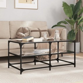 vidaXL Măsuță de cafea cu blat din sticlă neagră 98,5x50x45 cm oțel