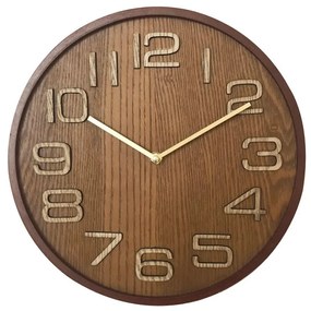 Ceas de perete, analog, rotund, din lemn - 32cm