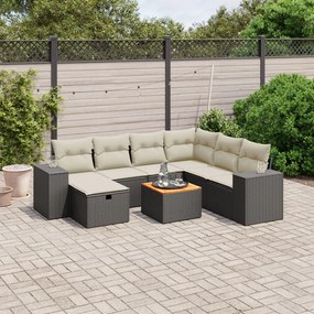 3265186 vidaXL Set mobilier de grădină cu perne, 8 piese, negru, poliratan