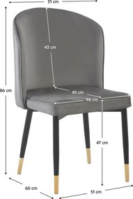 Scaun de sufragerie, ţesătură Velvet gri/negru, UDAJA