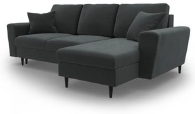 Colțar gri închis extensibil, cu spațiu de depozitare cu tapițerie din catifea Kyoto – Cosmopolitan Design