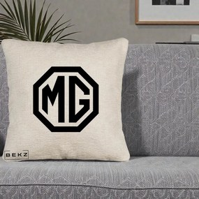 Perna Personalizata cu emblema MG, 40x40 cm, Bej Canapea, Husa Detasabila, Perna Inclusa, BEKZ®
