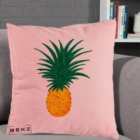 Perna Decorativa Ananas Tropical, 40x40 cm, Roz, Husa Detasabila, Perna Inclusa, BEKZ®