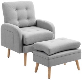 HOMCOM Fotoliu de relaxare cu repose-pied fotoliu TV cu perne capitonat din material lin 68,5 x 73,5 x 90 cm gri deschis | Aosom Romania