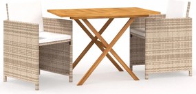 vidaXL Set mobilier de grădină cu perne, 3 piese, bej