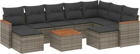 vidaXL Set mobilier de grădină cu perne, 10 piese, gri, poliratan