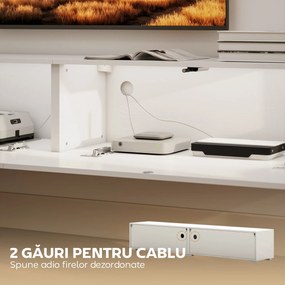 HOMCOM Dulap TV Suspendat 180 cm pentru TV până la 75 Inch, Dulap Modern pentru Living cu Uși cu Deschidere prin Apăsare și Orificii pentru Cabluri, Consolă Multimedia Montată pe Perete, Alb Lucios | Aosom Romania