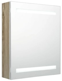 326485 vidaXL Dulap de baie cu oglindă și LED, alb și stejar, 50x14x60 cm
