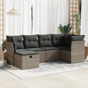 3325286 vidaXL Set mobilier grădină cu perne, 6 piese, gri, poliratan