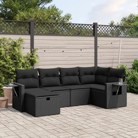 3263791 vidaXL Set mobilier de grădină cu perne, 6 piese, negru, poliratan