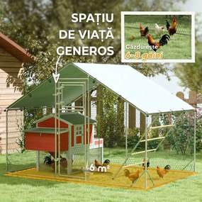 PawHut Coteț pentru Găini cu Copertină Impermeabilă și Rezistentă la UV, 300x200x195 cm, Argintiu | Aosom Romania