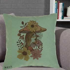 Perna Decorativa Fata Ciuperca Florala Boho, 40x40 cm, Verde, Husa Detasabila, Perna Inclusa, BEKZ®