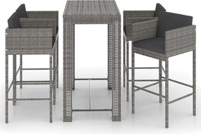 vidaXL Set mobilier bar de grădină cu perne, 5 piese, gri, poliratan