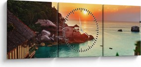Tablou cu plaja frumoasă (cu ceas) (90x30 cm)