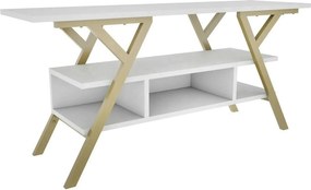 Comoda TV Minerva, alb/auriu, PAL/metal, 120x35x55 cm
