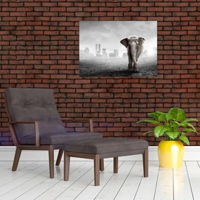 Tablou - Elefanți în oraș, versiunea alb-negru (70x50 cm)