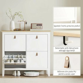HOMCOM Pantofar Slim cu 4 Sertare pentru 20 Perechi de Pantofi, Mărime EU44 și Separatoare Reglabile, 105x24x95,5 cm, Alb | Aosom Romania