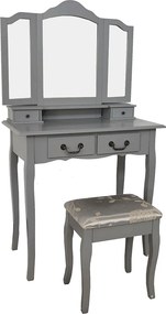 Masa de toaleta REGINA NEW, gri, cu taburet si oglinda, 80x40x142 cm
