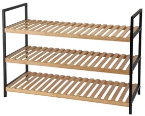 Suport pentru încălțăminte, din bambus și metal, 3 rafturi, 70x30x48 cm