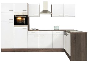 Mobilă de bucătărie de colț Yorki 340, corp din stejar Yorki, cu față alb satinat