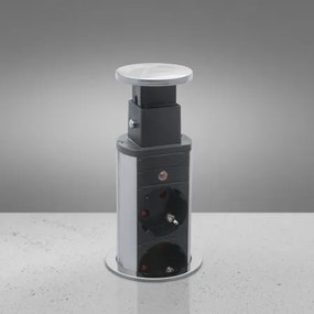 Priză încorporabilă în blat Elevator GTV, 3 prize Schuko, gri, D:60 mm Gri, Metal/ Plastic, D:60 mm