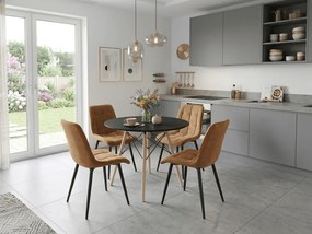 Scaun de masa SPLIT VELVET cu picioare negre, maro