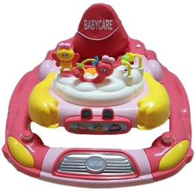 Premergator cu sistem de balansare Reglabil in 3 Trepte Baby Care™ Iepuras, 8 Roti ,Pliabil, Cu Melodii, Roz