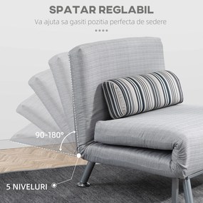 Fotoliu pat extensibil HOMCOM din Fier și Bumbac cu Pernă cu Dungi, Gri 75x70x75cm | Aosom Romania