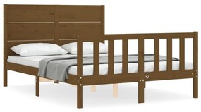 3192724 vidaXL Cadru de pat cu tăblie, dublu mic, maro miere, lemn masiv