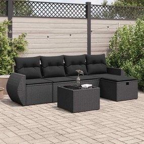 3325571 vidaXL Set mobilier de grădină cu perne, 6 piese, negru, poliratan