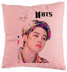 Perna Decorativa BTS Jimin, 40x40 cm, Roz, Husa Detasabila, Burduf