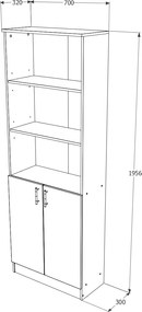 Biblioteca Flint, cu Usi Inferioare si 2 Polite, Stejar Bronz, 70 x 32 x 196 cm