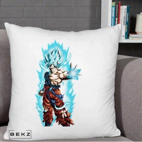 Perna Personalizata Dragon Ball Goku Ultra Instinct Blue, 40x40 cm, Alb Pufos, Husa Detasabila, Perna Inclusa, BEKZ®