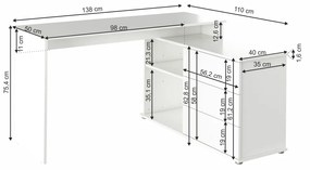 Birou PC universal de colt, alb, TERINO