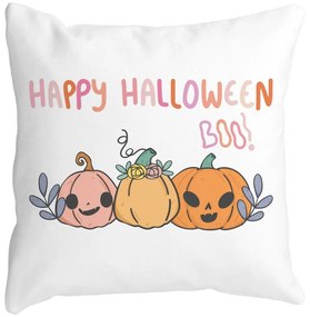 Perna Decorativa cu motiv Dovleac si Text de Halloween, Multicolor, 40x40 cm, Alba, Mata, Husa Detasabila, Burduf