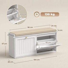 HOMCOM Bancă pantofar, mobilier pentru hol, pernuță tapițată, 2 sertare basculante, 8-10 perechi de pantofi | Aosom Romania