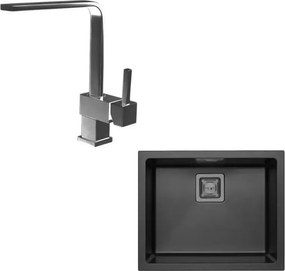 Set chiuveta bucatarie Alveus Quadrix 50 negru 56x46 cm si baterie Laguna Monarch antracit