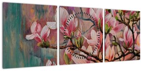 Tablou - Pictură în ulei, Sakura în floare (cu ceas) (90x30 cm)