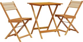 vidaXL Set mobilier bistro, 3 piese, bej, polipropilenă și lemn masiv