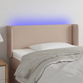 3123179 vidaXL Tăblie de pat cu LED, cappuccino, 93x16x78/88cm piele ecologică
