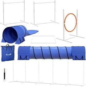 PawHut Echipament de Agilitate pentru Caini cu 7 Piese, Inel de Sărituri, Obstacol, Tuneluri, 67x63x93 cm, Albastru | Aosom Romania