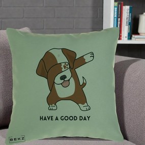 Perna Decorativa Caine Dab Have A Good Day, 40x40 cm, Verde, Husa Detasabila, Perna Inclusa, BEKZ®