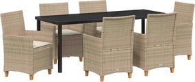 vidaXL Set de masă pentru grădină 7 pcs Bej poliratan