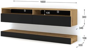 Masă TV Dual 160 (Stejar artisan + Negru). 1124831