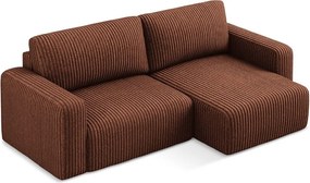 Colțar teracotă extensibil/cu spațiu de depozitare cu tapițerie din catifea reiată (cu colț pe partea dreaptă/cu șezlong) Kona – Makamii