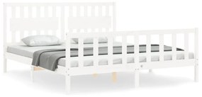 3192442 vidaXL Cadru de pat cu tăblie Super King Size, alb, lemn masiv