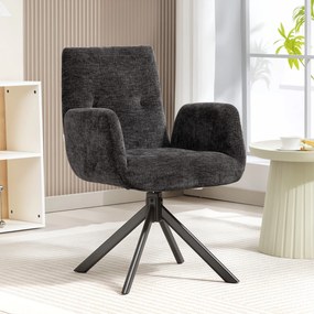 HOMCOM Fotoliu Rotativ pentru Dormitor, Material Textil cu Aspect de In și Picioare Înclinate din Oțel, Negru | Aosom Romania