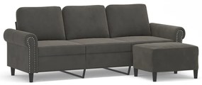 3153634 vidaXL Canapea cu 3 locuri și taburet, gri închis, 180 cm, catifea